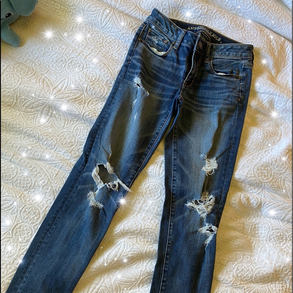 American Eagle Dark Blue Ripped Jeans